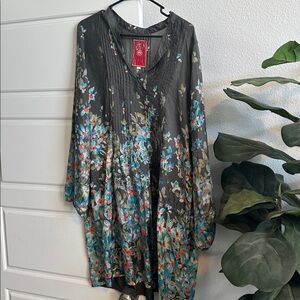 Johnny Was Grey and Blue Floral Midi Dress